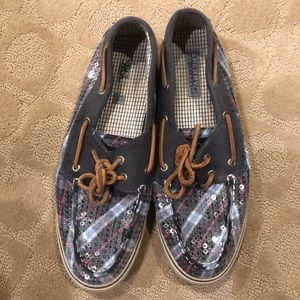 Sperry Topsider plaid sequin print loafers